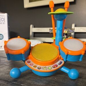 Vibrant Orange and Blue Kids Drum Set